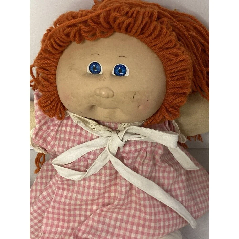 Coleco Cloth Rag Play Doll Girl Light Complexion Red Yarn Hair Pink Gingham